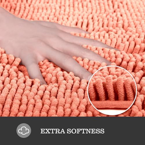Yeaban Chenille Coral Bathroom Rug 17"x24", Non-Slip Rubber Backing - Image 2