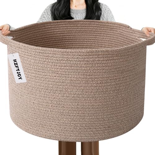 115L Large Blanket Basket, Woven Rope Laundry Basket-Brown by HZFTJOY
