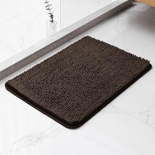 Chenille Bathroom Rug 17"x24" Brown, Non-Slip Plush Bath Mat by Kildoss