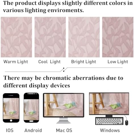 Lecloud Leia Blush Pink Sheer Curtains 72 Inches Long 2 Panels, Jacquard Leaf - Image 2