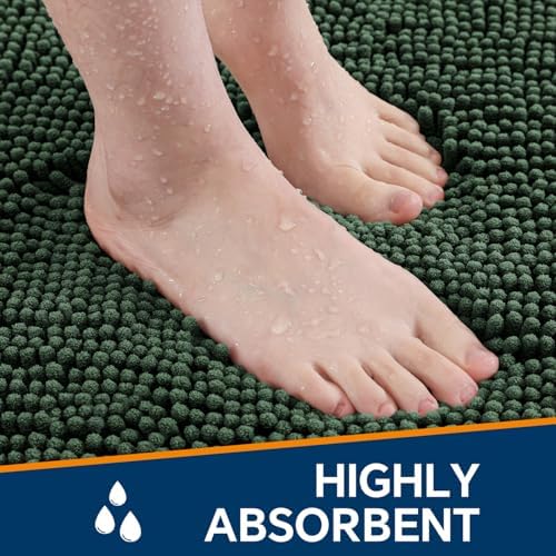 Chenille Bathroom Rug 26"x44" Hunter Green, Non-Slip Plush Bath Mat - Image 4