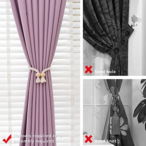 NICEEC 4 Pack Wooden Ball Magnetic Curtain Tiebacks Boho Home Decor Drape Tie - Image 2