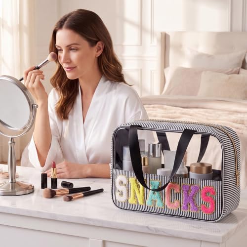 Sanwuta Seersucker Snacks Bag Chenille Letter Clear Makeup Bag - Image 5