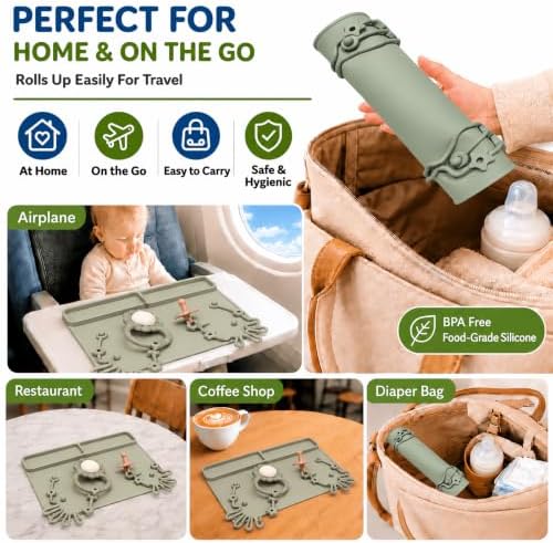 2 Pack Baby Silicone Mat with Suction Base & 8 Stretchable Straps, Lovbaby Baby - Image 6