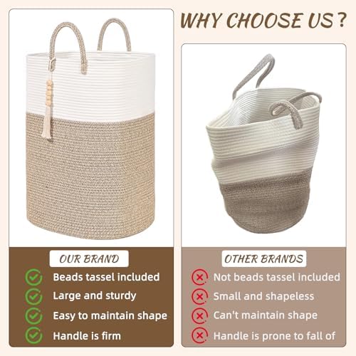 Woven Laundry Basket for Clothes, 50L Large Rectangle Laundry Hampers - Image 4