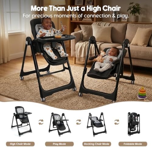 Foldable High Chairs for Babies and Toddlers Convert to Baby Rocker - Image 4