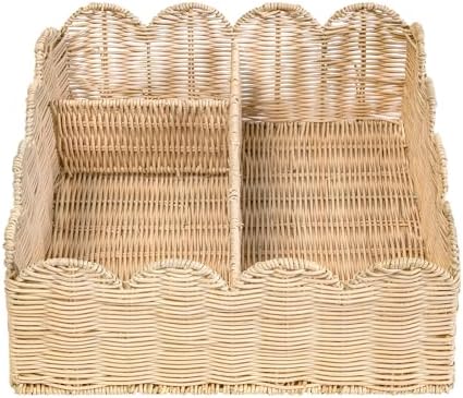 Rattan Divided Scalloped Basket, Wicker Diaper Caddy Scalloped Baske, Woven - Image 5
