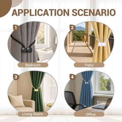 Hion Magnetic Curtain Tiebacks Grey 2pcs, Curtain Tiebacks Buckles Holdbacks - Image 4