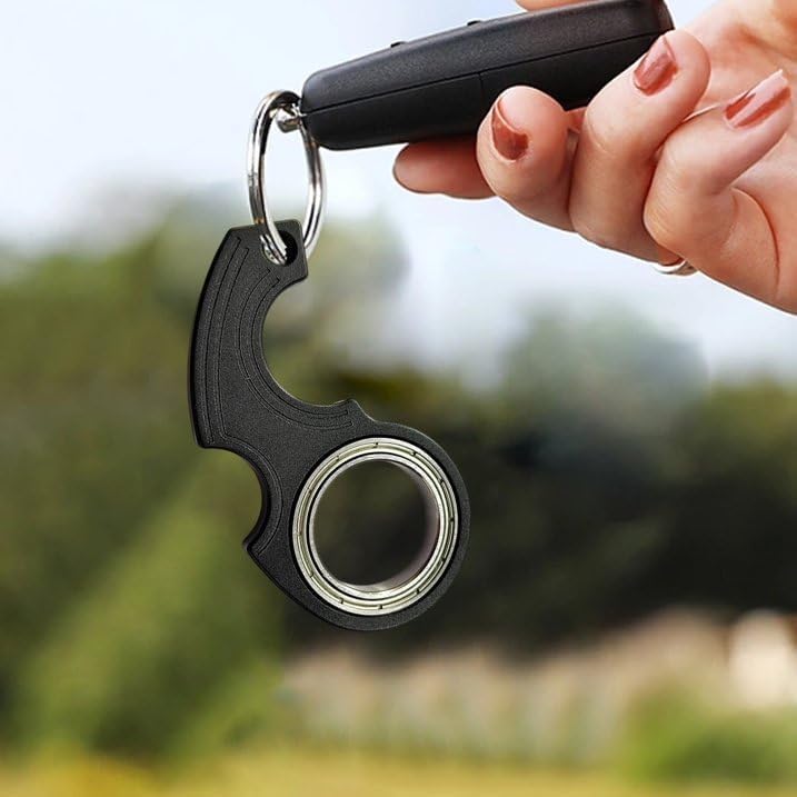 Black Keychain Spinner Fidget Ring,Novelty Keychain Fidget Toy for Finger Exercising,Gifts for Adult Men.Portable Key Ring Spinner Toy for Finger Exercising Fidget Spinners