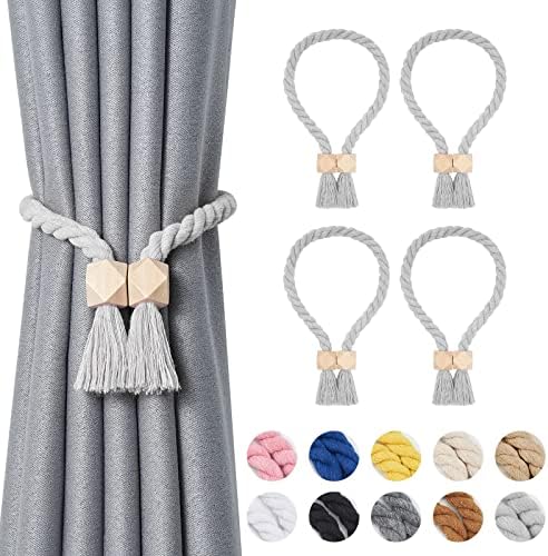 NICEEC 4 Pack Wooden Polyhedron Magnetic Curtain Tiebacks Boho Home Decor Drape by NICEEC