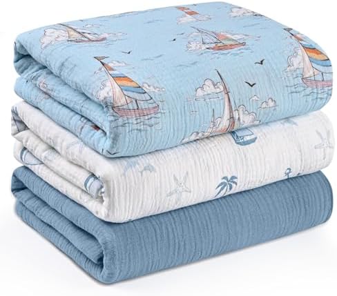 Muslin Swaddle Blankets for Newborn, 3 Pack Breathable Soft Receiving Blanket by LYRICHOMBABY