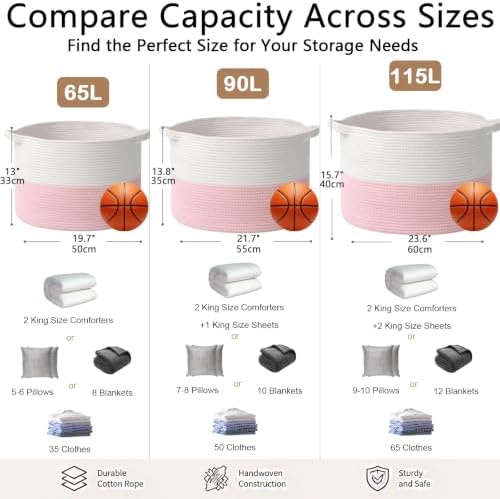 115L Extra Large Pink Woven Cotton Rope Basket - Image 2