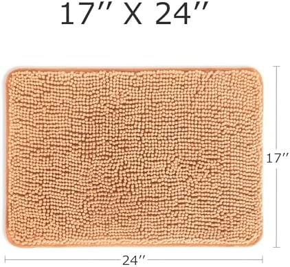 Yeaban Chenille Peach Bathroom Rug 17"x24", Non-Slip Rubber Backing - Image 2