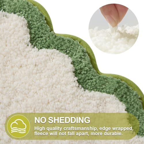 ORTIGIA Scalloped Green Bath Mat Non Slip Washable - Image 6