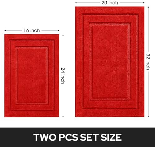 HOMEIDEAS Bathroom Rugs Sets 2 Piece, Super Soft Non Slip Bath Mat Red - Image 2