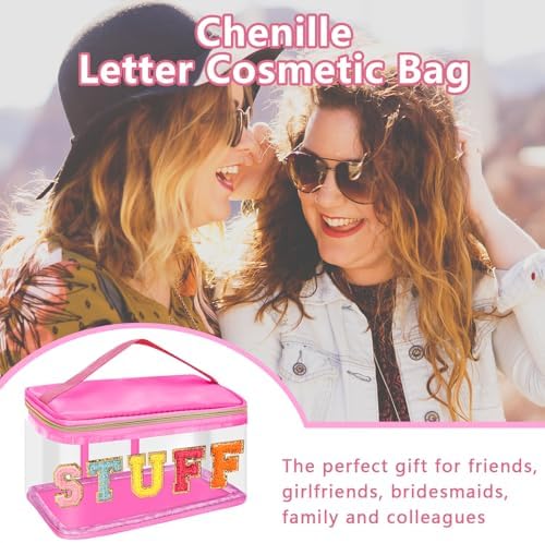 Iqimott Preppy Clear Makeup Bag Stuff Pouch, Chenille Letter Cosmetic Bag - Image 5