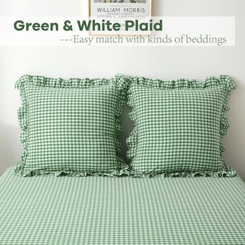 2 Pack Green Gingham Euro Shams Pillow Covers 26''x26'' - Image 2