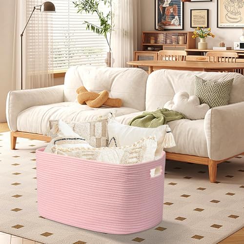 25"x16"x16" Rectangle Pink Woven Blanket Basket, Large Basket - Image 3