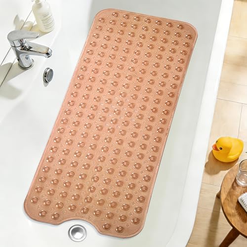 Extra Long Bathtub Mat Non Slip Bath Mat Clear Brown 40"x16" Full by NaolotureHome