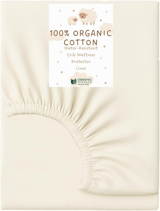 Organic Cotton Crib Mattress Protector - Water Resistant Fitted Sheet Liner Pad, Skin Friendly, Chemical-Free Pure Cotton [GOTS-Certified] for Bassinet (30"x15") - Made in USA