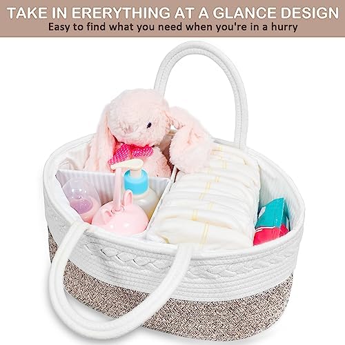 ABenkle Diaper Caddy Organizer, Boho Rustic Cotton Rope Nursery Baby Basket - Image 6