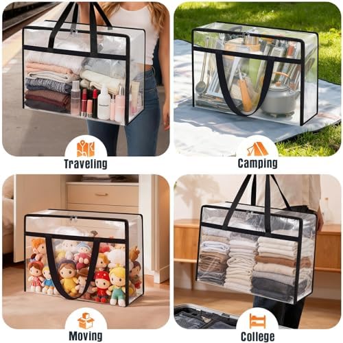 4 Packs 90L Clear Under Bed Storage Containers, Large Clothes Storage Bags - Image 6