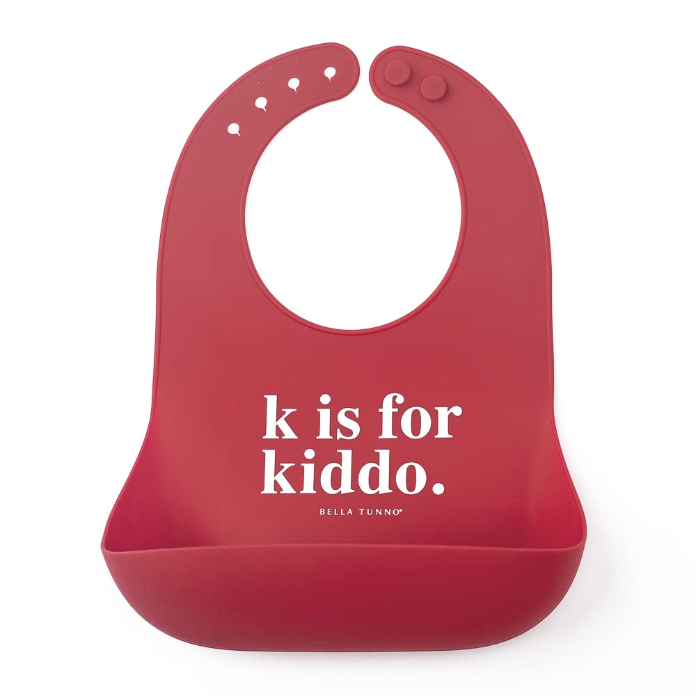 Bella Tunno Baby Bib for Eating, Waterproof Silicone Bib with Large Food Catcher, Adjustable Fit for Babies 4-12 months & Toddlers 1-3 Years, Boys & Girls, K for Kiddo