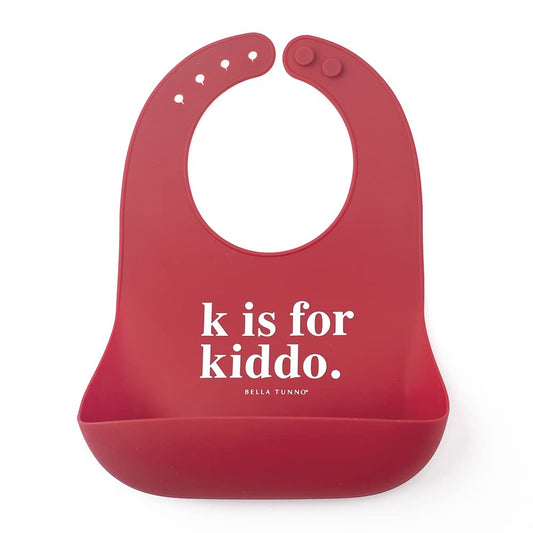 Bella Tunno Baby Bib for Eating, Waterproof Silicone Bib with Large Food Catcher, Adjustable Fit for Babies 4-12 months & Toddlers 1-3 Years, Boys & Girls, K for Kiddo