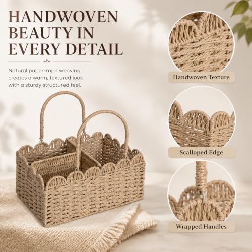 Large Wicker Diaper Caddy Organizer, Scalloped Nursery Basket - Image 6