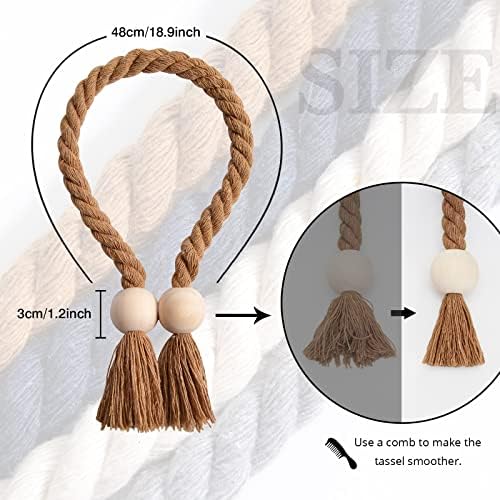 NICEEC 4 Pack Wooden Ball Magnetic Curtain Tiebacks Boho Home Decor Drape Tie - Image 4