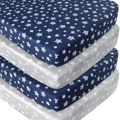 Crib Sheets for Boys 4 Pack, Fitted Crib Sheets by Moonsea