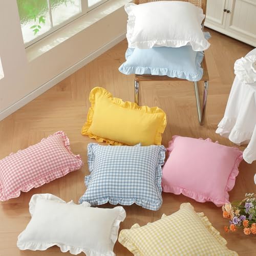 Set of 2 Blush Pink Ruffle Lumbar Pillow Covers 12x20 Inch, Solid Color Throw - Image 6