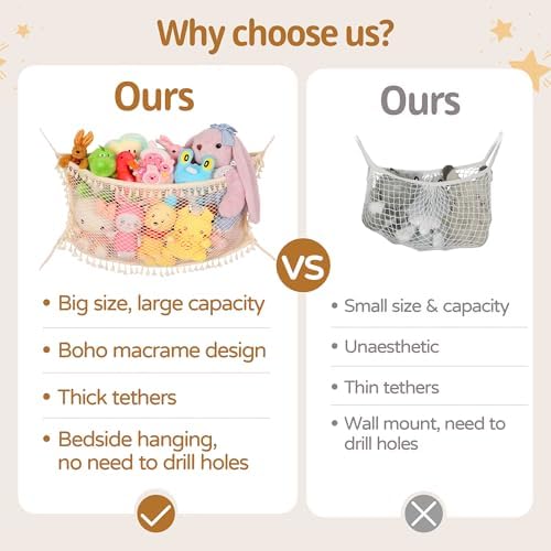 2 Pack Stuffed Animal Storage Net, Large Bedside Toy Organizer Net, Cotton - Image 5