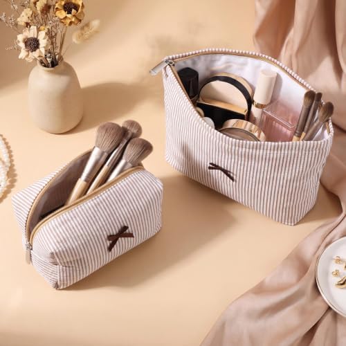 Huhumy 2 Pcs Makeup Bag Set for Women, Bow Stripe - Image 2