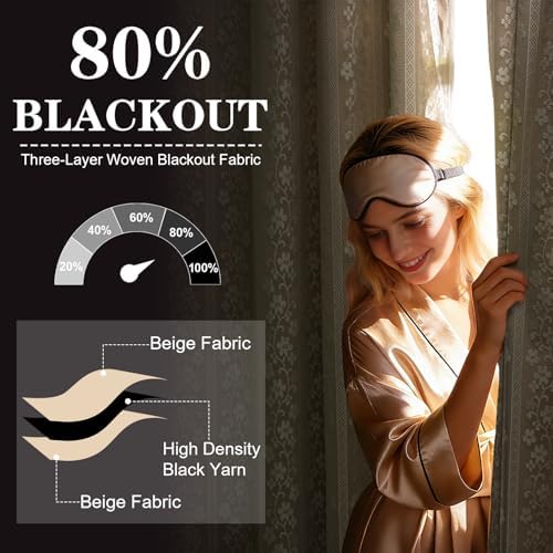 ASPMIZ Beige Blackout Curtains for Bedroom Double Layer Curtains 52x84 - Image 2