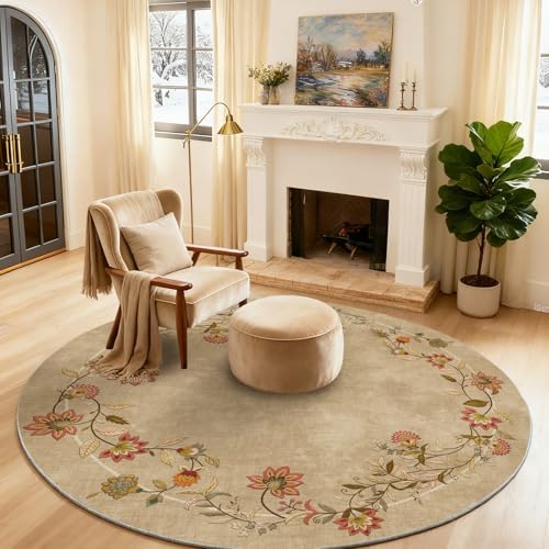 Washable Living Room Round Rug: 4ft Circle Rugs by palohom