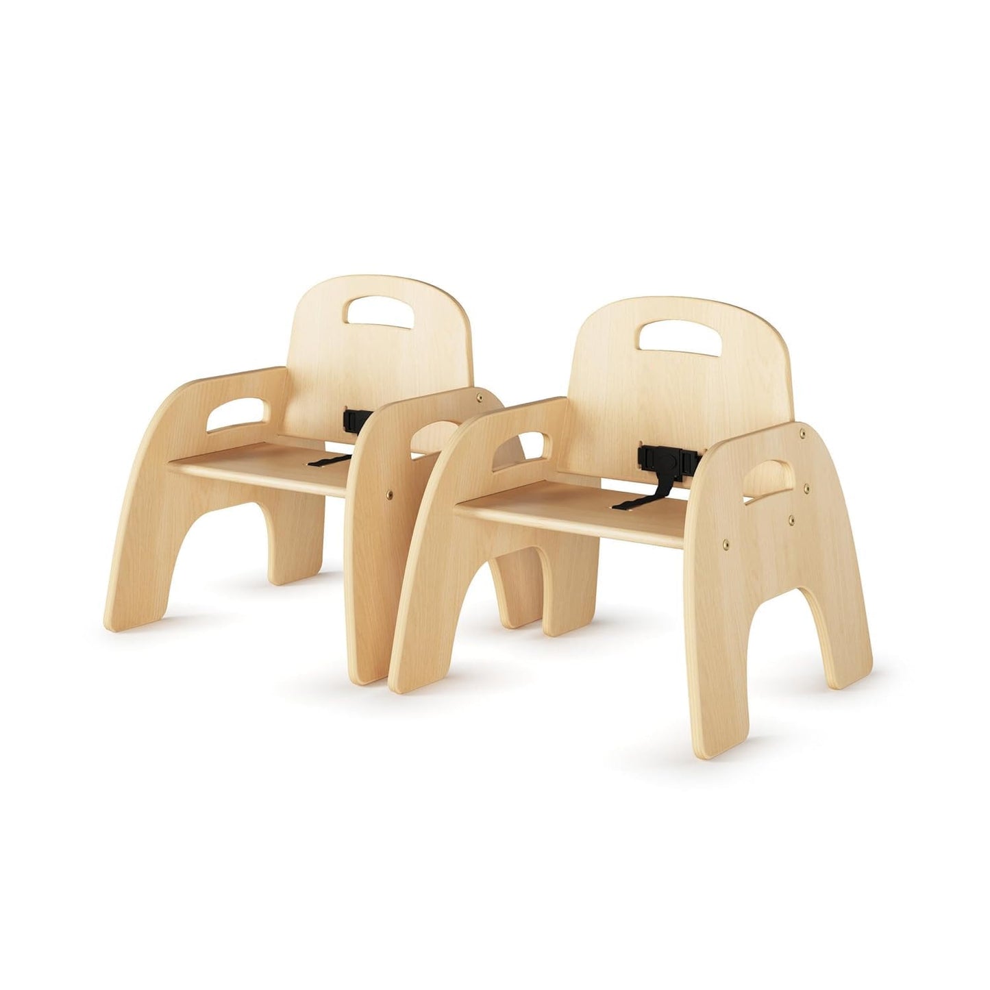 Foundations Simple Sitter 13” Low Wood Feeding Chairs, Wide No-Tip Base, Adjustable Safety Harness, Stackable Wood Toddler Chairs with Food Service Grade Finish, 2 Pack
