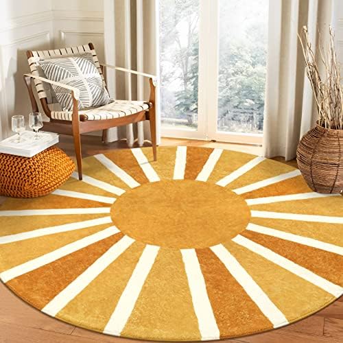 Lahome Sun Round Rug 3ft, Small Classroom Rug Boho Rainbow Dorm Rugs by Lahome