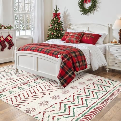 Nakagishi Christmas Rugs: 5x7 Washable Abstract Large Neutral Soft Rug Stain - Image 2