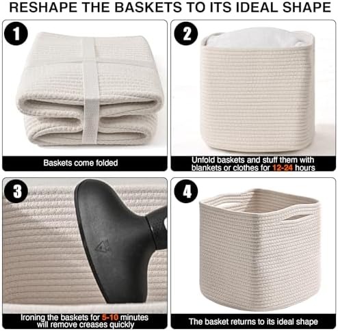 ICERZCZ 11 Inch Cube Storage Bins, Organizer Bins, Woven Cotton Rope Baskets - Image 7