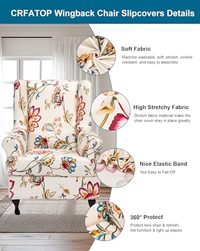 CRFATOP Wingback Chair Covers Stretch Armchair Slipcovers - Image 2