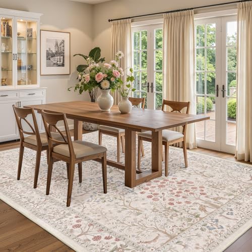 Cream Floral Animal Large 9x12 Rugs - Image 3