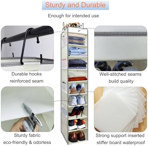 Large-Sized Hanging Shoe Organizer 10-Shelf, Sturdy Hanging Closet Organizer - Image 4