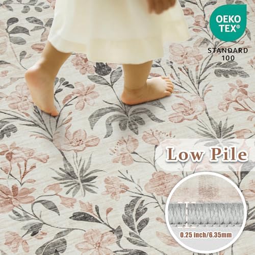 6x9 Area Rugs Boho Floral Washable Living Room Rug Neutral Carpet Nursery - Image 5