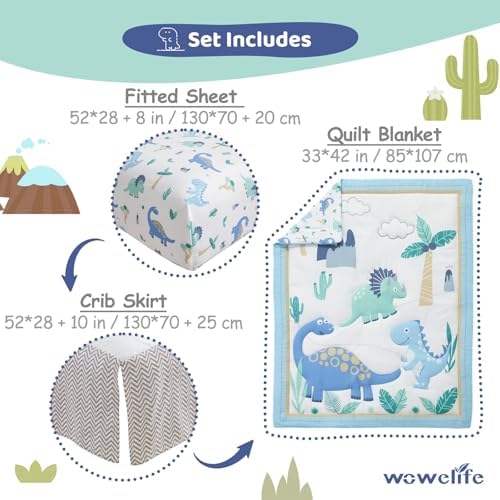 Dinosaur Crib Bedding Set for Boys Light Blue, Premium 3-Piece Baby Bedding Set - Image 5