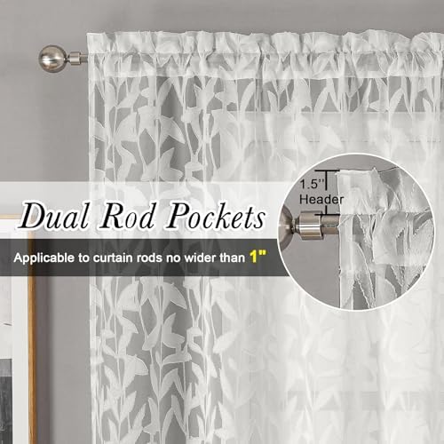 Lecloud Leia Ivory Sheer Curtains 72 Inches Long 2 Panels, Jacquard Texture - Image 5