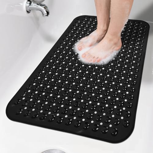 Non Slip Bathtub Mat Bath Shower Mat Black 17"x30" Standard Size by NaolotureHome