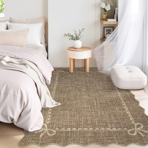 GarveeHome Scalloped Bow Rug 3x5 Washable Brown Rug - Image 3