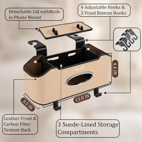 Back Seat Car Organizer with Cup Holders Tissue Box, Phone Stand and Hooks - Image 3