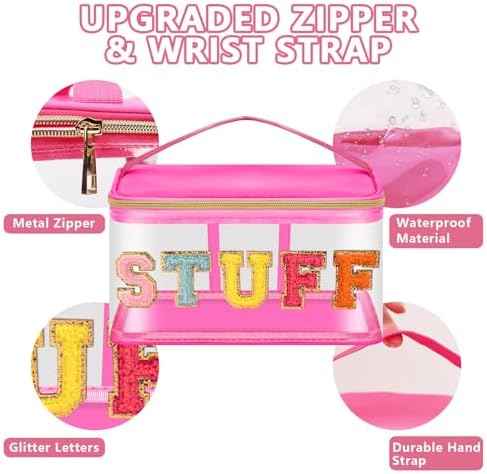 Iqimott Preppy Clear Makeup Bag Stuff Pouch, Chenille Letter Cosmetic Bag - Image 3